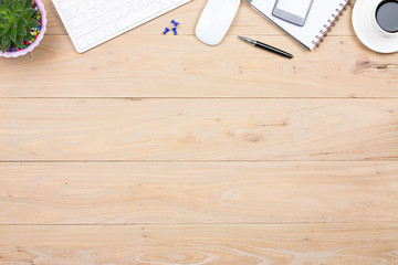 Office supplies on the wooden desk