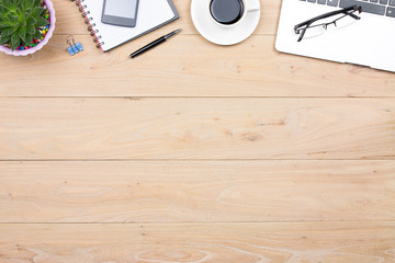 Office supplies on the wooden desk