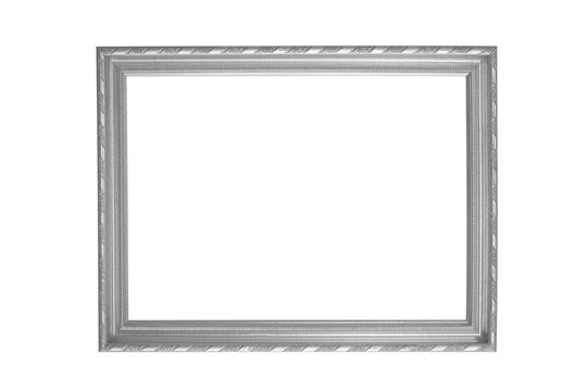 silver picture frame isolated on white background.