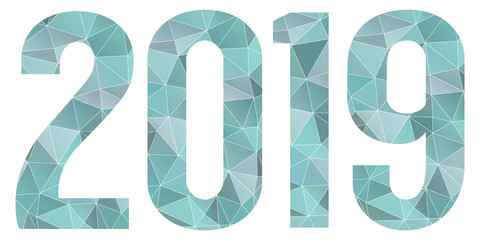 2019 Happy New Year vector blue low poly symbol isolated