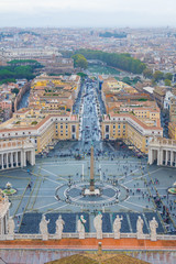 Wonderful St Peters Square - amazing aerial view from the dome of St. Peters in Rome