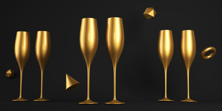 Champagne Golden Glass 3D rendering