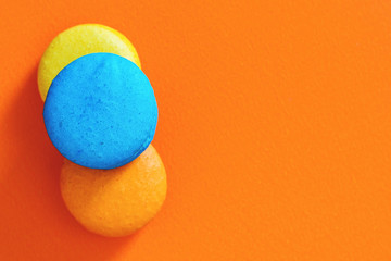 Overhead view of colorful macaroon with copyspace