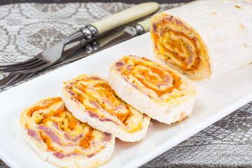 Lavash Roll From Ham, Carrot and Cheese