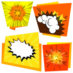 Vector banner set with comic book effects on the front.