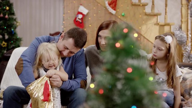 sad daughter at the celebration of christmas