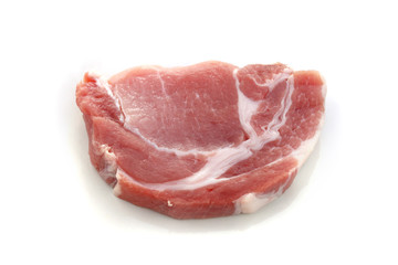 Raw meat, pork, slices pork on a white background