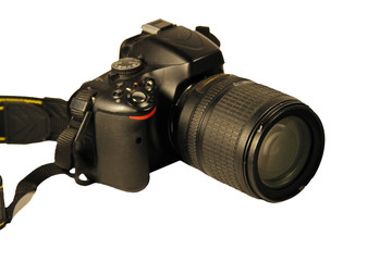 Black digital camera isolated on white 