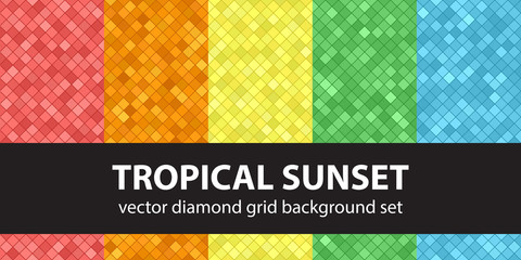 Diamond pattern set "Tropical Sunset". Vector seamless backgrounds
