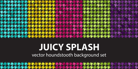 Houndstooth pattern set "Juicy Splash". Vector seamless backgrounds