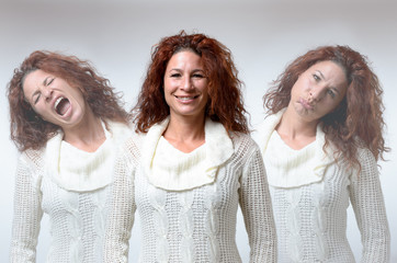 Three versions of woman in different moods