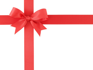 red ribbon with bow on isolated white background, for decoration and add beauty to gift box