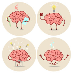Brain cartoon, different characters. Vector isolated set of images