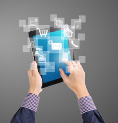  pointing on contemporary digital tablet