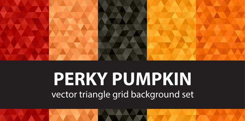 Triangle pattern set "Perky Pumpkin". Vector seamless backgrounds