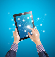  pointing on contemporary digital tablet