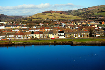 Fototapeta na wymiar Small town community around Caerphilly Castle, Cardiff, Wales,UK