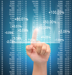 businessman with financial symbols coming from hand