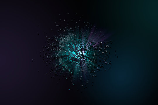 Abstract background. Broken platonic with triangle particles.