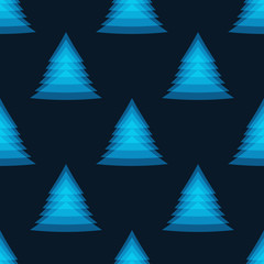 Obraz premium blue Christmas tree on a dark background. Merry Christmas and Happy New Year. abstract bells. seamless pattern.