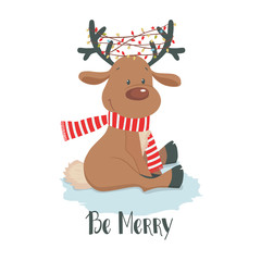 Fototapeta premium Christmas deer. Cute reindeer on a white background