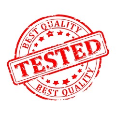 Scratched red round seal with the inscription - tested, the best quality - Vector eps