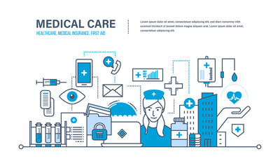 Concept of illustration - medical care, healthcare,  insurance, first aid
