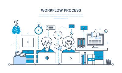 Workflow, workplace, environment, software and hardware, thought process, communication.