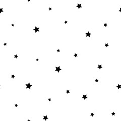 Star seamless pattern. Black and white retro background. Chaotic elements. Abstract geometric shape texture. Effect of sky. Design template for wallpaper, wrapping, fabric, textile Vector Illustration