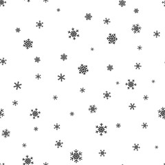 Snowflake simple seamless pattern. Black snow on white background. Abstract wallpaper, wrapping decoration. Symbol of winter, Merry Christmas holiday, Happy New Year celebration Vector illustration