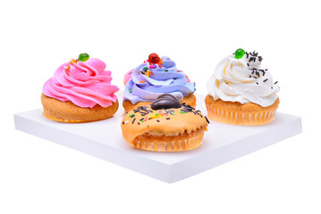colorful of mini tasty cupcake isolated on white background
