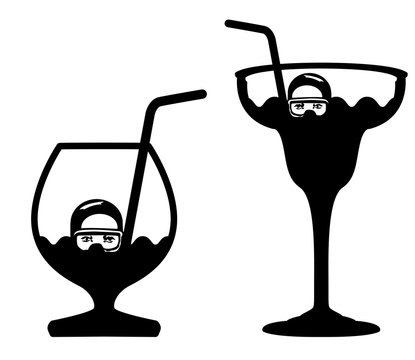 Cocktails glasses vector set with a divers.