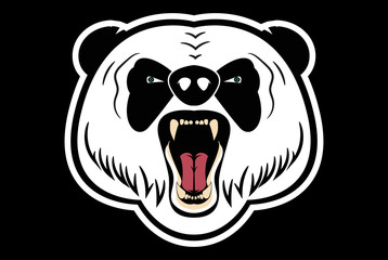 snarling the head of a Panda. on a black background