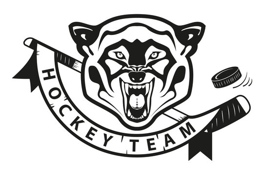 angry wolf. hockey team logo. mascot, emblem of a wolf on a white background. Layered vector illustration. black-and-white version.