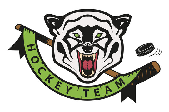 angry wolf. hockey team logo. mascot, emblem of a wolf on a white background. Layered vector illustration