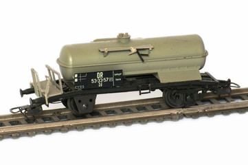 Obraz premium Railway Modeller. Damaged model railroad. Toy for children that was produced in the German Democratic Republic in the second half of the twentieth century.