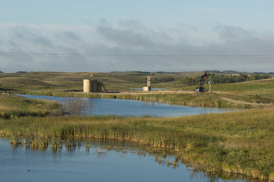 Oil Well by a North Dakota Wetland
