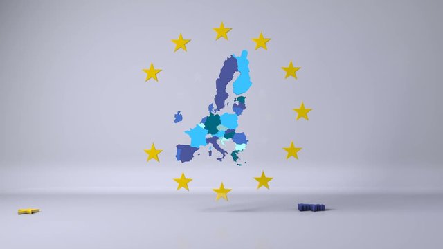Great Britain exits European Union. Financial crisis, pound falling after Brexit. European Union map, Great Britain and one star falling down
