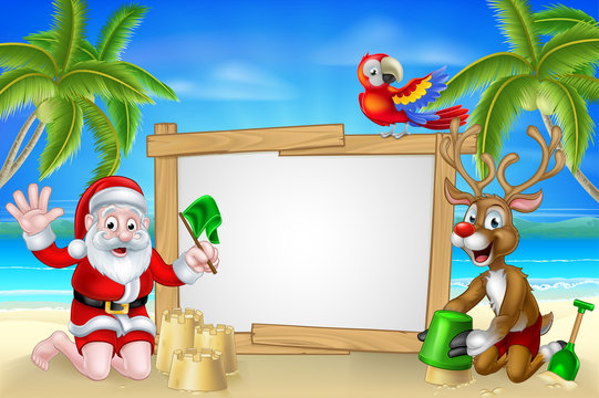 Beach Christmas Santa and Reindeer