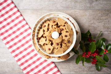 Cookie Stand with Christmas Decoration from Above, out of focus effect