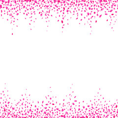 Seamless romantic pink confetti borders on white background. Vector illustration.