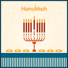 Celebratory bright background for Hanukkah. Festive table. Ornament. Candlestick
