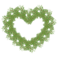 Christmas wreath heart of spruce branches.Vector illustration.