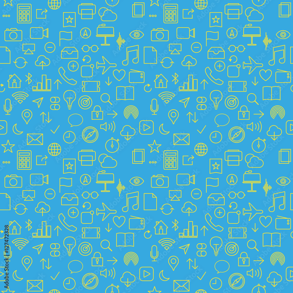 Poster communicate icon seamless pattern on a blue background vector illustration