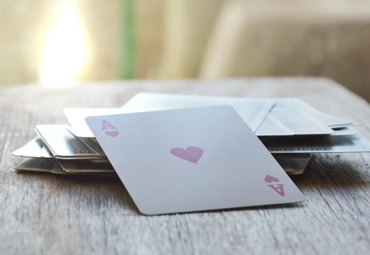 heart card opened on wooden board