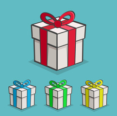 Set of Cartoon Presents. Isolated Vector Elements. Color Background