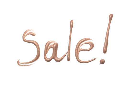 Sale sign. Liquid foundation on white background. Foundation with shimmer isolated. Makeup base.