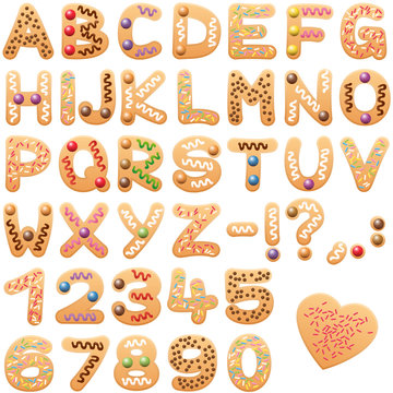 Christmas cookies alphabet - sweet letters and numbers.