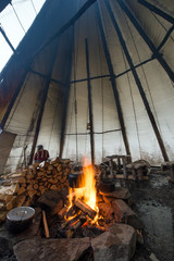 Traditional Sami reindeer-skin tents (lappish yurts) in Tromso