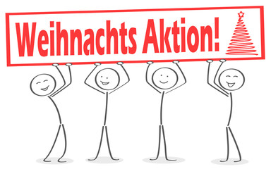 Weihnachts Angebot mit vier Strichmännchen und Werbebanner